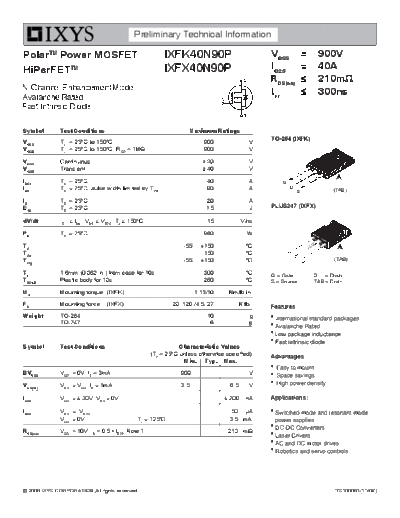 . Electronic Components Datasheets ixfk40n90p ixfx40n90p  . Electronic Components Datasheets Active components Transistors Ixys ixfk40n90p_ixfx40n90p.pdf