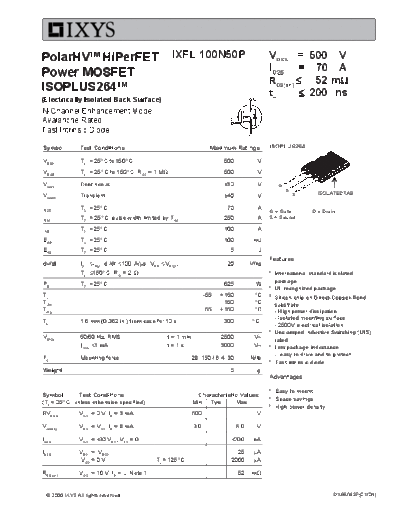 Ixys ixfl100n50p  . Electronic Components Datasheets Active components Transistors Ixys ixfl100n50p.pdf