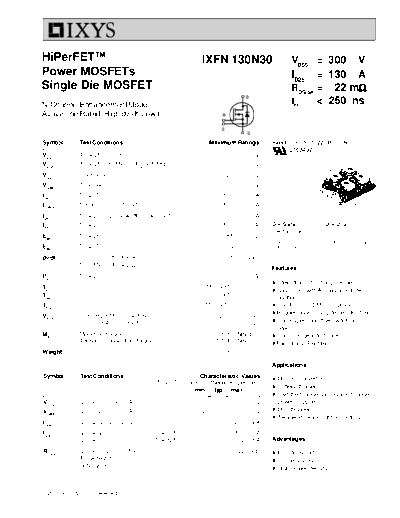 Ixys ixfn130n30  . Electronic Components Datasheets Active components Transistors Ixys ixfn130n30.pdf