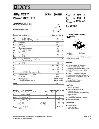 Ixys ixfn150n15  . Electronic Components Datasheets Active components Transistors Ixys ixfn150n15.pdf