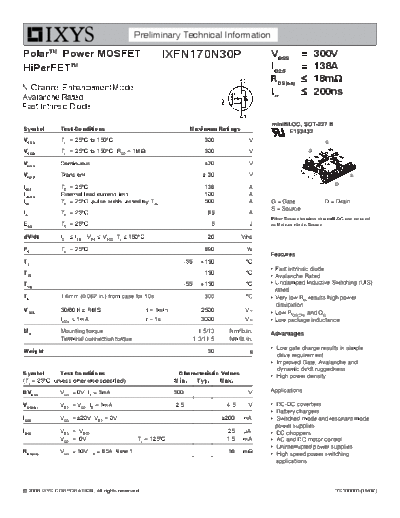 Ixys ixfn170n30p  . Electronic Components Datasheets Active components Transistors Ixys ixfn170n30p.pdf