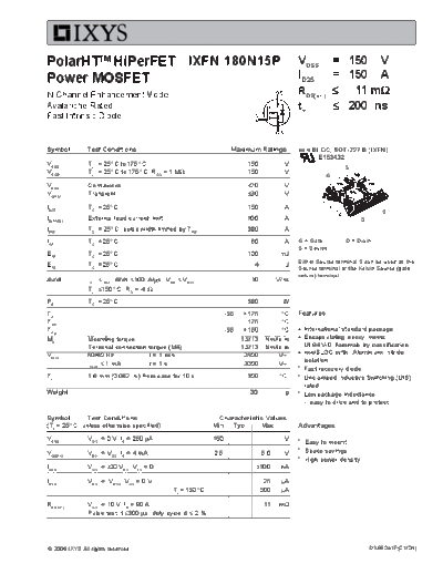 Ixys ixfn180n15p  . Electronic Components Datasheets Active components Transistors Ixys ixfn180n15p.pdf