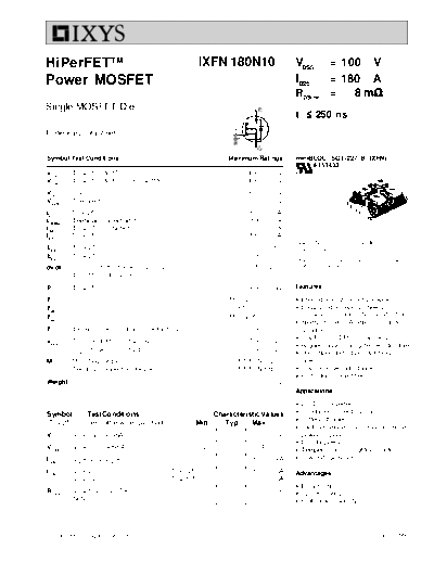 Ixys ixfn180n10  . Electronic Components Datasheets Active components Transistors Ixys ixfn180n10.pdf