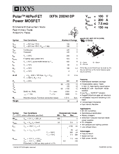 Ixys ixfn200n10p  . Electronic Components Datasheets Active components Transistors Ixys ixfn200n10p.pdf