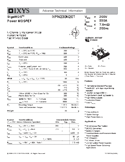 Ixys ixfn230n20t  . Electronic Components Datasheets Active components Transistors Ixys ixfn230n20t.pdf