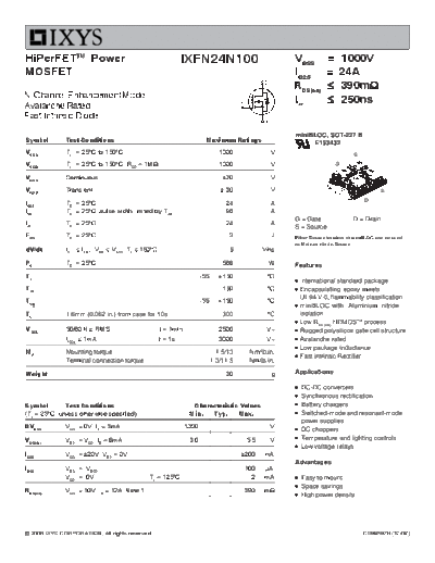 Ixys ixfn24n100  . Electronic Components Datasheets Active components Transistors Ixys ixfn24n100.pdf