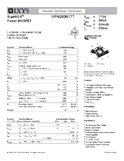 Ixys ixfn260n17t  . Electronic Components Datasheets Active components Transistors Ixys ixfn260n17t.pdf