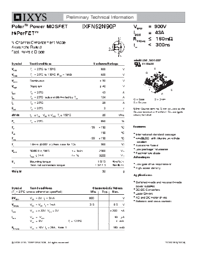 Ixys ixfn52n90p  . Electronic Components Datasheets Active components Transistors Ixys ixfn52n90p.pdf