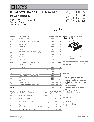 . Electronic Components Datasheets ixfn64n50p  . Electronic Components Datasheets Active components Transistors Ixys ixfn64n50p.pdf