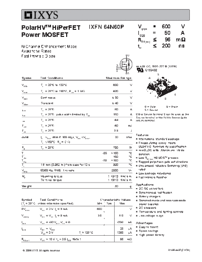 Ixys ixfn64n60p  . Electronic Components Datasheets Active components Transistors Ixys ixfn64n60p.pdf