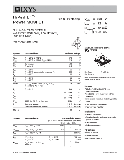 Ixys ixfn72n55q2  . Electronic Components Datasheets Active components Transistors Ixys ixfn72n55q2.pdf