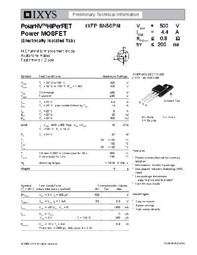 Ixys ixfp8n50pm  . Electronic Components Datasheets Active components Transistors Ixys ixfp8n50pm.pdf