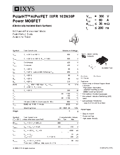 Ixys ixfr102n30p  . Electronic Components Datasheets Active components Transistors Ixys ixfr102n30p.pdf