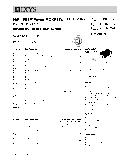 Ixys ixfr120n20  . Electronic Components Datasheets Active components Transistors Ixys ixfr120n20.pdf