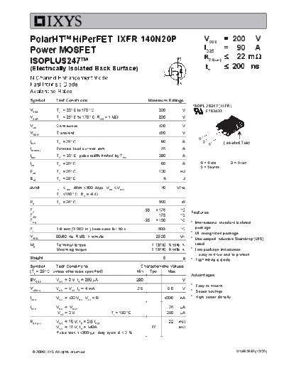 Ixys ixfr140n20p  . Electronic Components Datasheets Active components Transistors Ixys ixfr140n20p.pdf