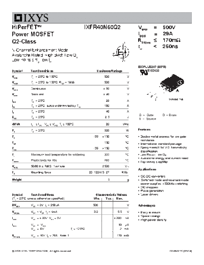 Ixys ixfr40n50q2  . Electronic Components Datasheets Active components Transistors Ixys ixfr40n50q2.pdf