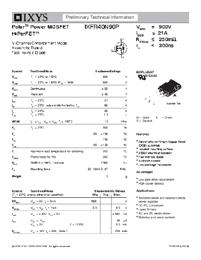 Ixys ixfr40n90p  . Electronic Components Datasheets Active components Transistors Ixys ixfr40n90p.pdf