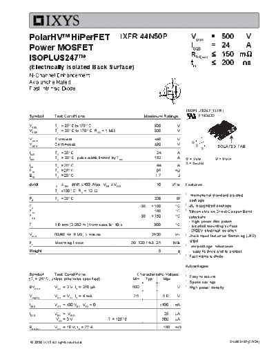 Ixys ixfr44n50p  . Electronic Components Datasheets Active components Transistors Ixys ixfr44n50p.pdf