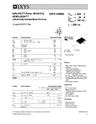 Ixys ixfr44n60  . Electronic Components Datasheets Active components Transistors Ixys ixfr44n60.pdf