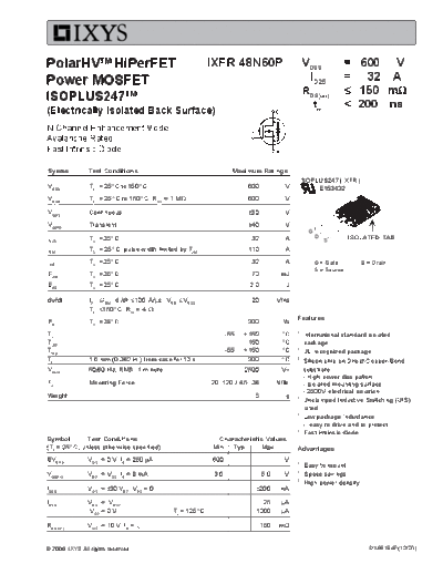 Ixys ixfr48n60p  . Electronic Components Datasheets Active components Transistors Ixys ixfr48n60p.pdf