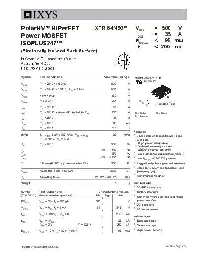 Ixys ixfr64n50p  . Electronic Components Datasheets Active components Transistors Ixys ixfr64n50p.pdf