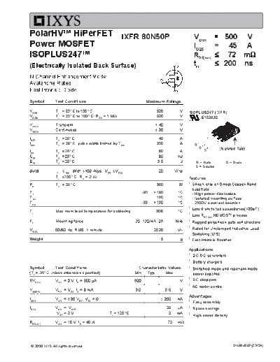 Ixys ixfr80n50p  . Electronic Components Datasheets Active components Transistors Ixys ixfr80n50p.pdf