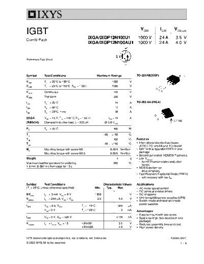 Ixys ixga12n100u1 ixgp12n100u1 ixga12n100au1 ixgp12n100au1  . Electronic Components Datasheets Active components Transistors Ixys ixga12n100u1_ixgp12n100u1_ixga12n100au1_ixgp12n100au1.pdf