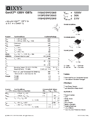 Ixys ixga20n120a3 ixgh20n120a3 ixgp20n120a3  . Electronic Components Datasheets Active components Transistors Ixys ixga20n120a3_ixgh20n120a3_ixgp20n120a3.pdf