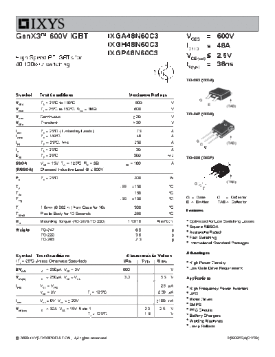 Ixys ixga48n60c3-ixgh48n60c3-ixgp48n60c3  . Electronic Components Datasheets Active components Transistors Ixys ixga48n60c3-ixgh48n60c3-ixgp48n60c3.pdf