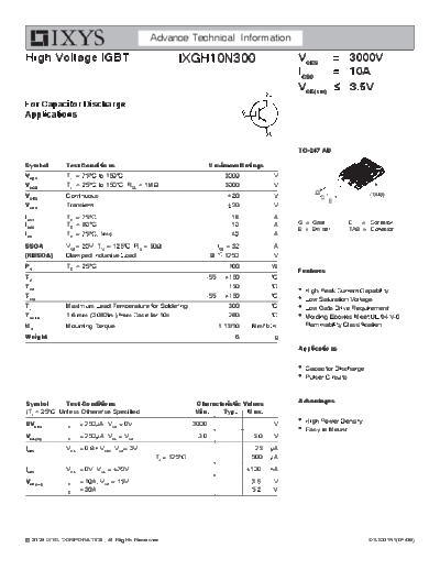 Ixys ixgh10n300  . Electronic Components Datasheets Active components Transistors Ixys ixgh10n300.pdf