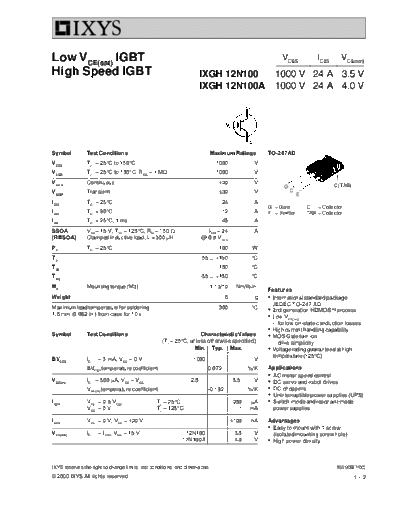Ixys ixgh12n100 ixgh12n100a  . Electronic Components Datasheets Active components Transistors Ixys ixgh12n100_ixgh12n100a.pdf