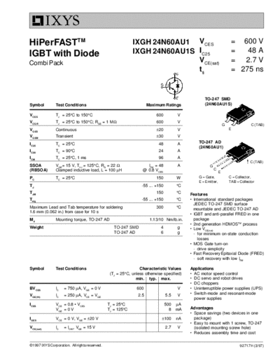 Ixys ixgh24n60aui  . Electronic Components Datasheets Active components Transistors Ixys ixgh24n60aui.pdf