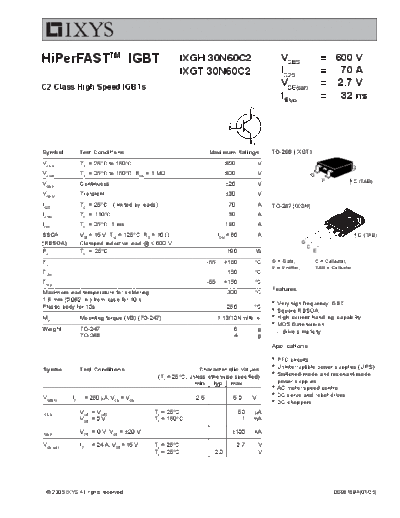 Ixys ixgh30n60c2 ixgt30n60c2  . Electronic Components Datasheets Active components Transistors Ixys ixgh30n60c2_ixgt30n60c2.pdf