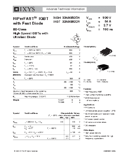 Ixys ixgh32n90b2d1 ixgt32n90b2d1  . Electronic Components Datasheets Active components Transistors Ixys ixgh32n90b2d1_ixgt32n90b2d1.pdf