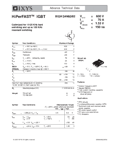 Ixys ixgh34n60b2  . Electronic Components Datasheets Active components Transistors Ixys ixgh34n60b2.pdf