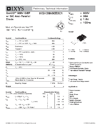 Ixys ixgh36n60b3c1  . Electronic Components Datasheets Active components Transistors Ixys ixgh36n60b3c1.pdf