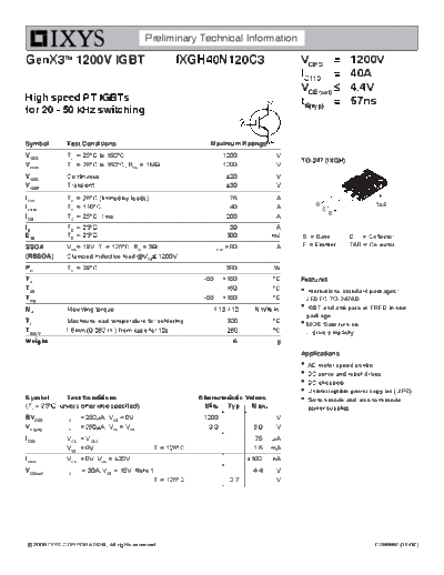Ixys ixgh40n120c3  . Electronic Components Datasheets Active components Transistors Ixys ixgh40n120c3.pdf