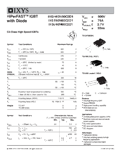 Ixys ixgh40n60c2d1 ixgt40n60c2d1 ixgg40n60c2d1  . Electronic Components Datasheets Active components Transistors Ixys ixgh40n60c2d1_ixgt40n60c2d1_ixgg40n60c2d1.pdf