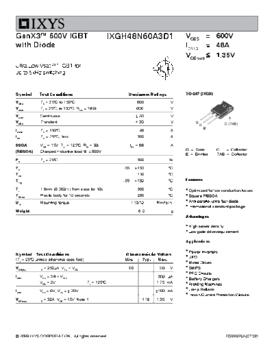 Ixys ixgh48n60a3d1  . Electronic Components Datasheets Active components Transistors Ixys ixgh48n60a3d1.pdf