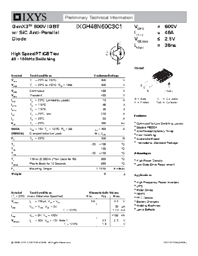 Ixys ixgh48n60c3c1  . Electronic Components Datasheets Active components Transistors Ixys ixgh48n60c3c1.pdf