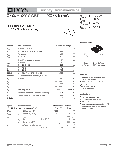 Ixys ixgh50n120c3  . Electronic Components Datasheets Active components Transistors Ixys ixgh50n120c3.pdf