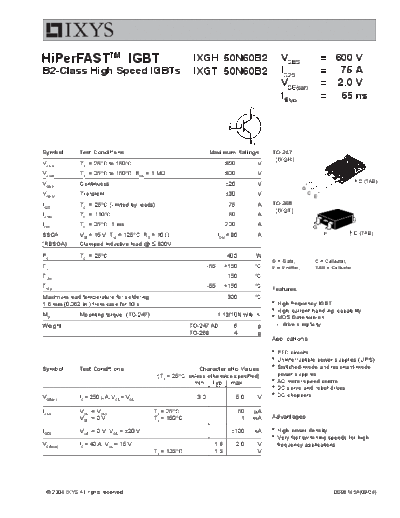 Ixys ixgh50n60b2 ixgt50n60b2  . Electronic Components Datasheets Active components Transistors Ixys ixgh50n60b2_ixgt50n60b2.pdf