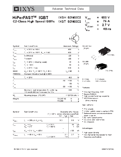 Ixys ixgh50n60c2 ixgt50n60c2  . Electronic Components Datasheets Active components Transistors Ixys ixgh50n60c2_ixgt50n60c2.pdf