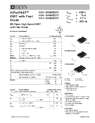 Ixys ixgh50n90b2d1 ixgk50n90b2d1 ixgx50n90b2d1  . Electronic Components Datasheets Active components Transistors Ixys ixgh50n90b2d1_ixgk50n90b2d1_ixgx50n90b2d1.pdf