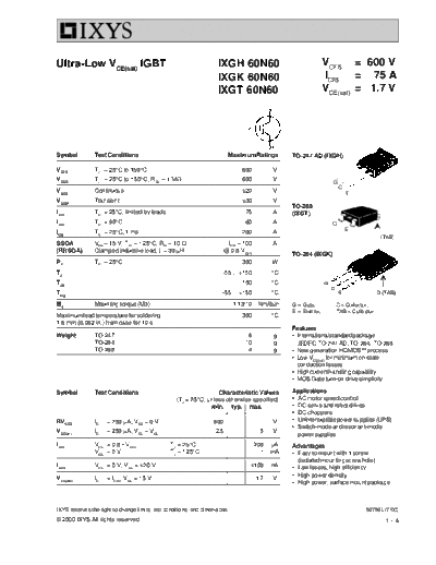 Ixys ixgh60n60 ixgk60n60 ixgt60n60  . Electronic Components Datasheets Active components Transistors Ixys ixgh60n60_ixgk60n60_ixgt60n60.pdf
