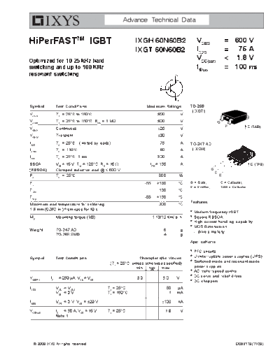 Ixys ixgh60n60b2 ixgt60n60b2  . Electronic Components Datasheets Active components Transistors Ixys ixgh60n60b2_ixgt60n60b2.pdf