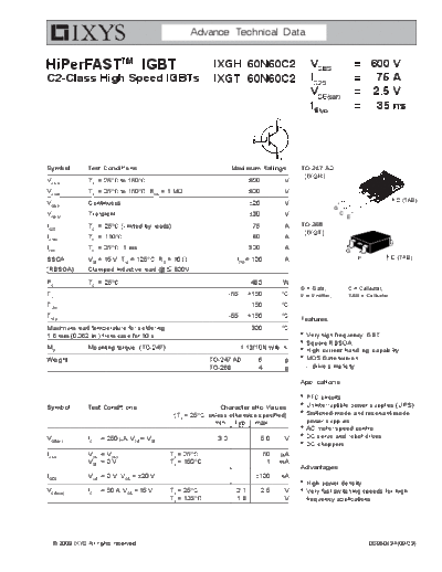 Ixys ixgh60n60c2 ixgt60n60c2  . Electronic Components Datasheets Active components Transistors Ixys ixgh60n60c2_ixgt60n60c2.pdf