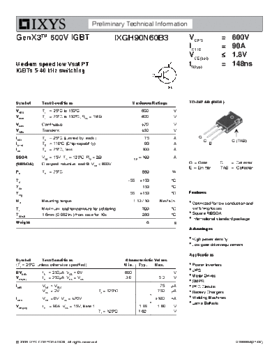 Ixys ixgh90n60b3  . Electronic Components Datasheets Active components Transistors Ixys ixgh90n60b3.pdf