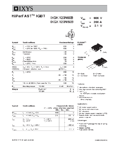 Ixys ixgk120n60b ixgx120n60b  . Electronic Components Datasheets Active components Transistors Ixys ixgk120n60b_ixgx120n60b.pdf