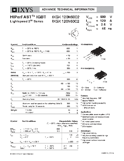 Ixys ixgk120n60c2 ixgx120n60c2  . Electronic Components Datasheets Active components Transistors Ixys ixgk120n60c2_ixgx120n60c2.pdf